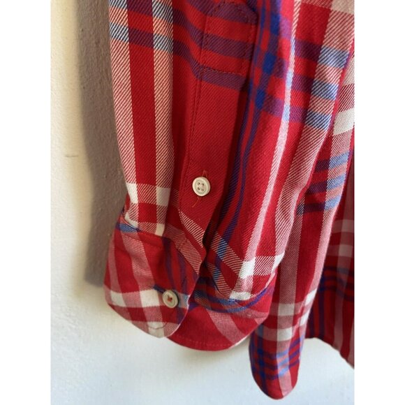 Talbots Button Up Shirt Plaid XL Red White Blue Long Sleeve Soft Rayon - Picture 4 of 9